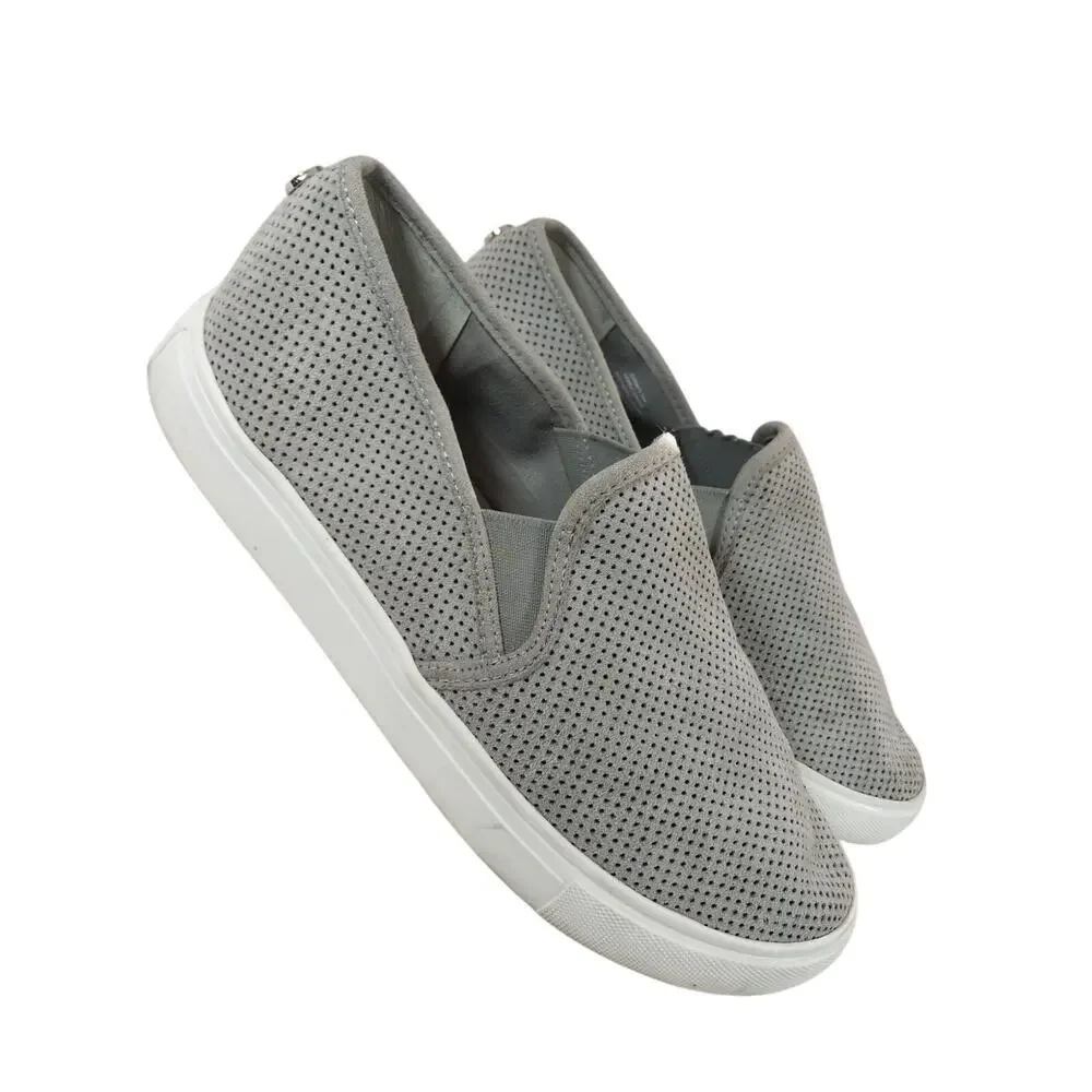 STEVE MADDEN! SOFT GRAY VEGAN SUEDE LEATHER PERFORATED, RUBBER SOLE FLATS! 7M